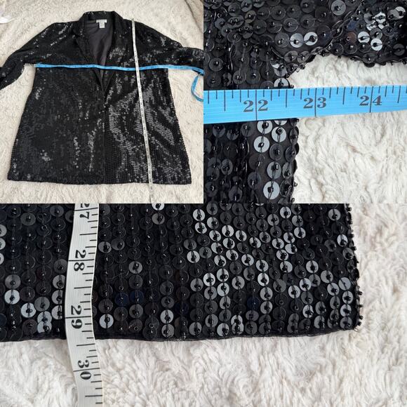 Vintage 80s 90s beaded sequin jacket sequined black formal evening silk L - Picture 4 of 13